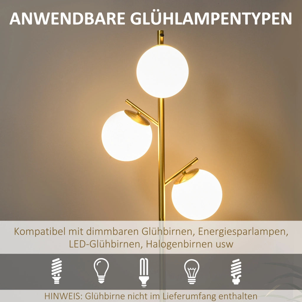 LAMPADA DA TERRA Design moderno Ø27 x 169 cm ferro oro con 3 portalampada E27