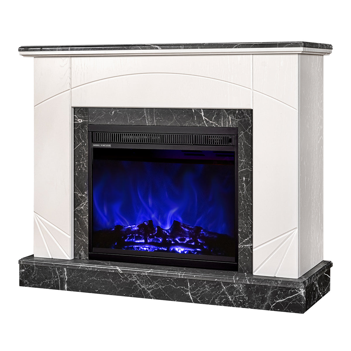 Camino Elettrico da Pavimento 85x110x27 cm Effetto Fiamma 1500W Madeira lux & Lorance Ivory/dark gray