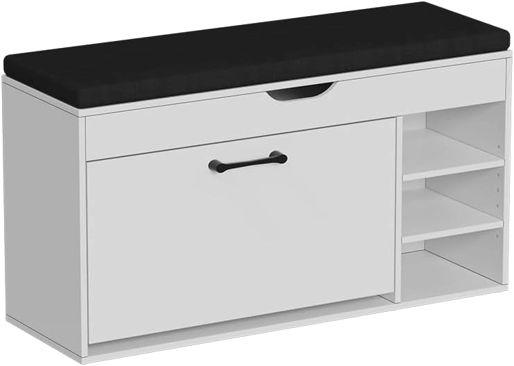 Vicco Panca scarpiera da ingresso Solino, Bianco/nero, 90 x 50 cm con sedile
