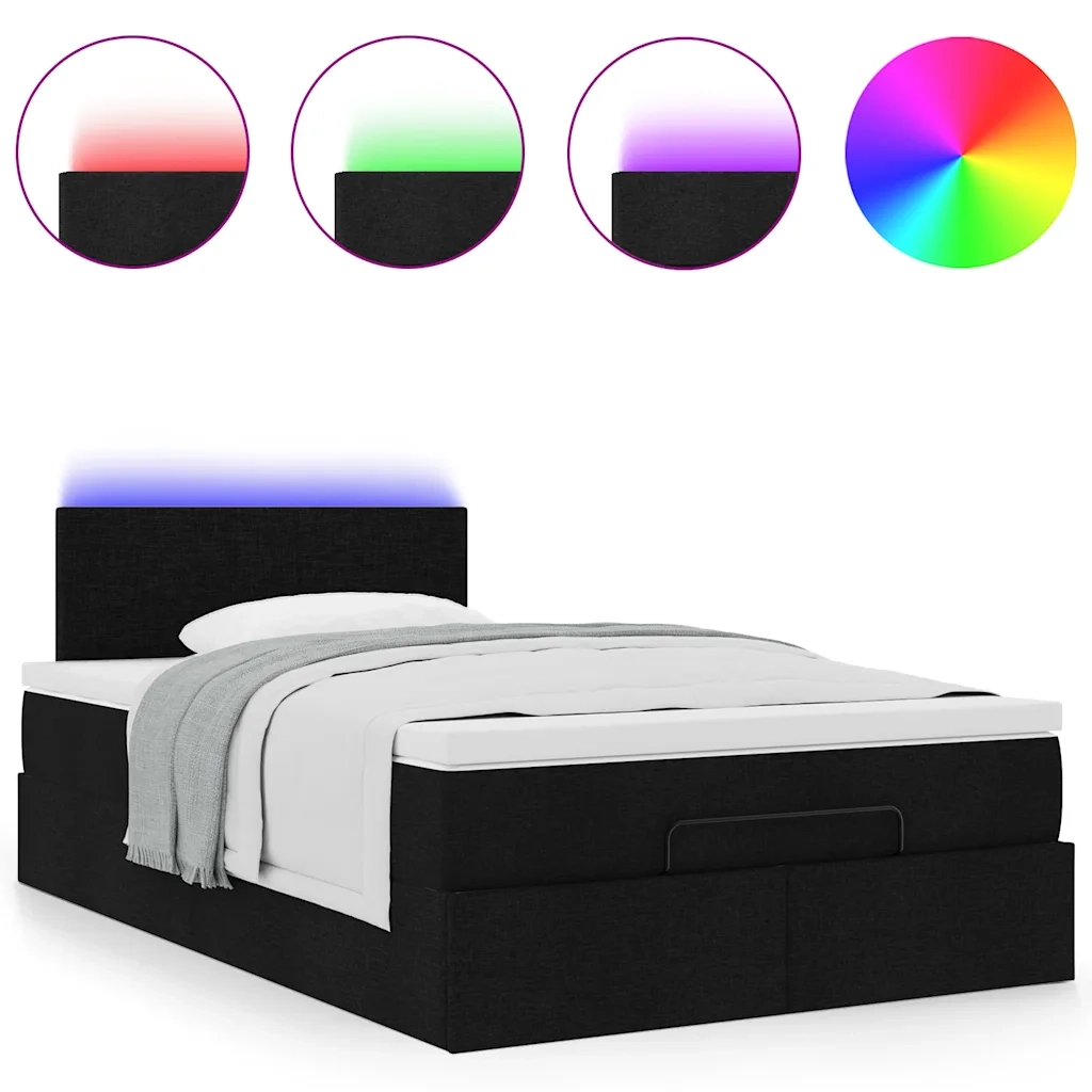 Pouf Letto con Materasso e LED Nero 120x190 cm in Tessuto 3312210