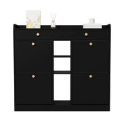 Mobile Scarpiera con 4 Ante a Ribalta; 2 Cassetti e 3 Vani a Giorno; Stile Minimalista; in Pannello truciolare; Nero; 110×26×100 cm