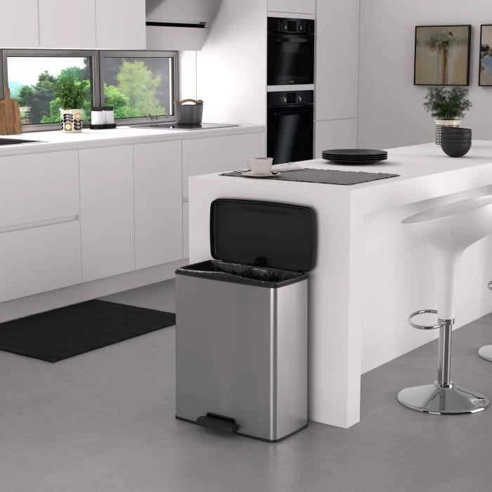Pattumiera rettangolare - DECO BIN - CURVER - 65L - Design moderno - 49 x 29 x 61 cm - Grigio metallizzato