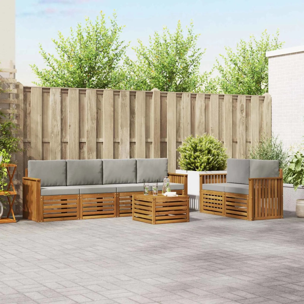 Set di divani da esterno 7 pcs Grigio Naturale e Chiaro