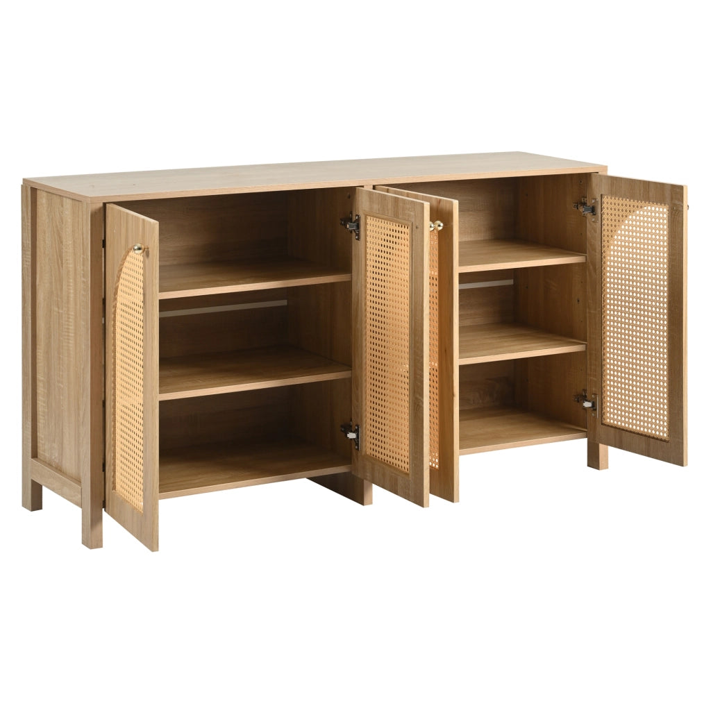 Madia 4 ante con inserti in rattan PE e ripiano regolabile; MDF colore naturale