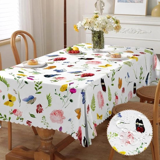 Tavolo quadrato copertura in stile fiorito - copertura per tavolo da giardino con protezione contro macchie - facile da pulire - lavabile - impermeabile - tavolo da cucina e da pranzo - tavolo da salotto - tavoli per feste e cene.