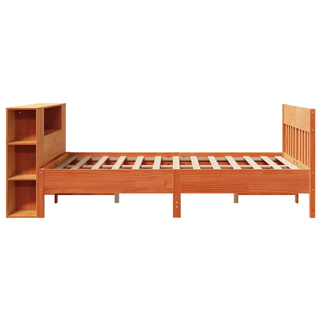Letto Libreria senza Materasso-Struttura Letto con contenitore Marrone Cera 135x190 cm in Pino 181925