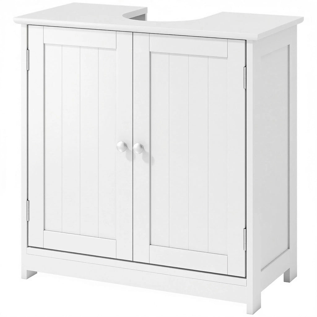 Mobile Sottolavabo a 2 Ante con Ripiano Regolabile e Intaglio a U, 60x30x60 cm, Bianco