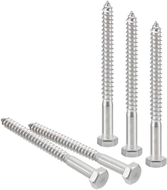 Zeskantschroeven RVS 304, 5/16" x 3-1/2", 30 pezzi, con filetatura divisibile per legno.