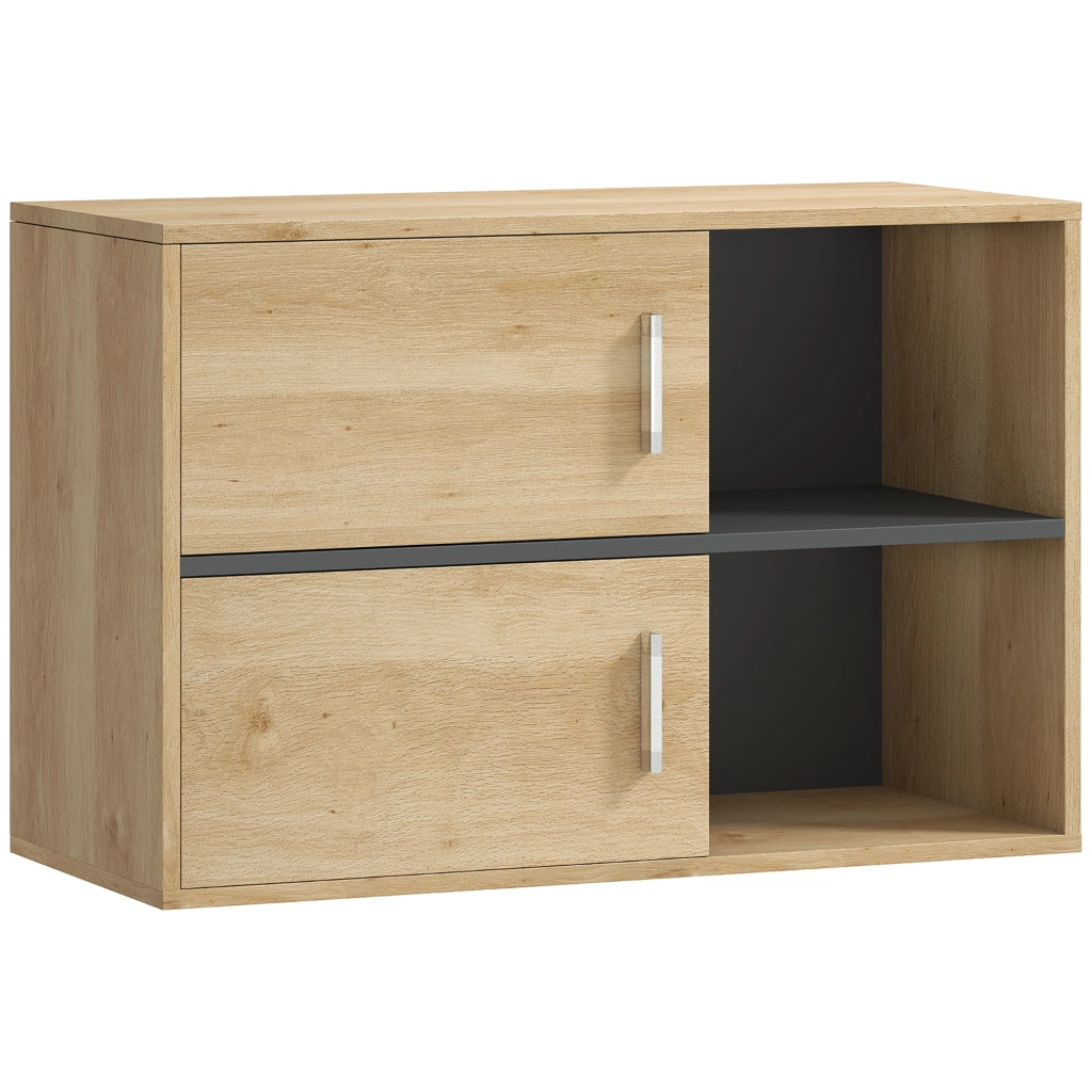 Mobile Bagno Parete con 2 Ante e Ripiani Aperti ¨C zephmum ¨C Legno Naturale 80x35x57,5 cm