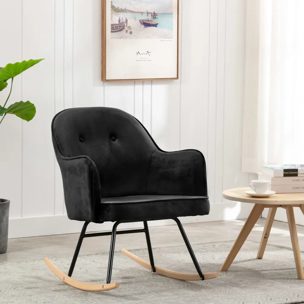 Sedia a Dondolo Nera in Velluto CFW7748572
