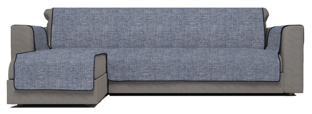 Copridivano in Poliestere con Penisola Sinistra Seduta 190 cm Blu Scuro
