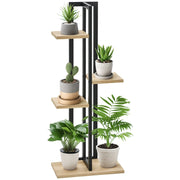 Portapiante 4 Ripiani ¨C zephmum ¨C Legno Abete e Metallo, 45x25x110 cm, Nero