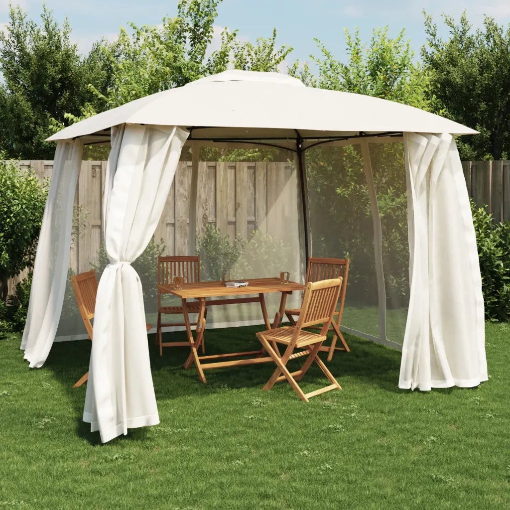 vidaXL Gazebo con Tetto Doppio e Pareti Rete Crema 2,93x2,93 m Acciaio