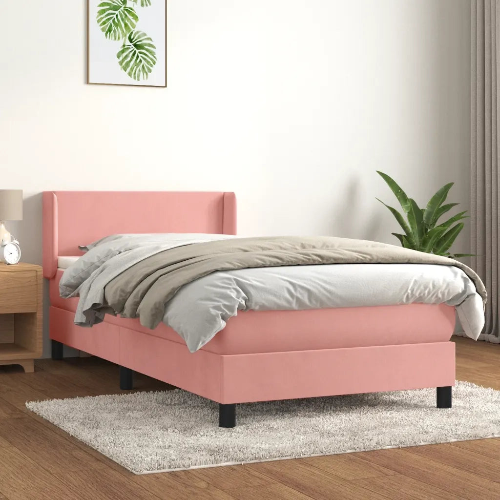 Letto singolo | Letto per adulti | Giroletto a Molle con Materasso Rosa 80x200 cm in Velluto