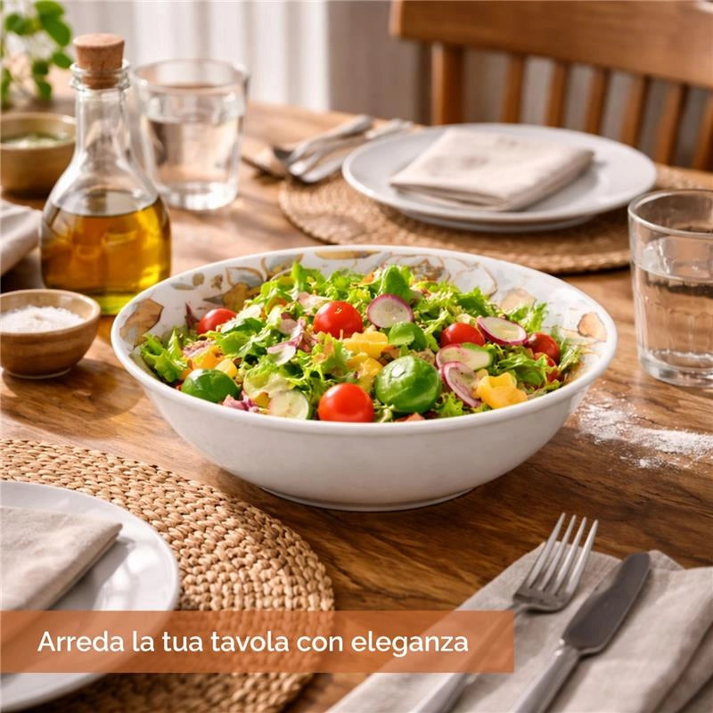 MA MAISON INSALATIERA IN PORCELLANA 22,5 CM DECORATA, CIOTOLA PER INSALATA E TAVOLA, CON MOTIVO FLOREALE ORO