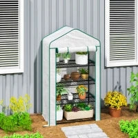 Serra da Giardino o Balcone con 4 Ripiani, Acciaio Zincato, Telone Rimovibile PE ad Alta Densità, 90x49x160cm, Bianco
