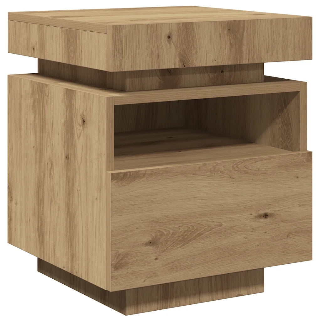 Set di 2 Comodini | Armadio da Notte | Mobiletto da notte con Luci LED Rovere Artigianale 40x39x48,5 cm