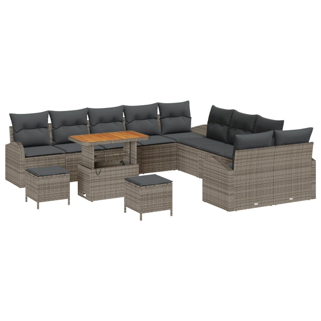 Set Divano da Giardino 13 Pezzi con Cuscini Grigio Polyrattan Acacia