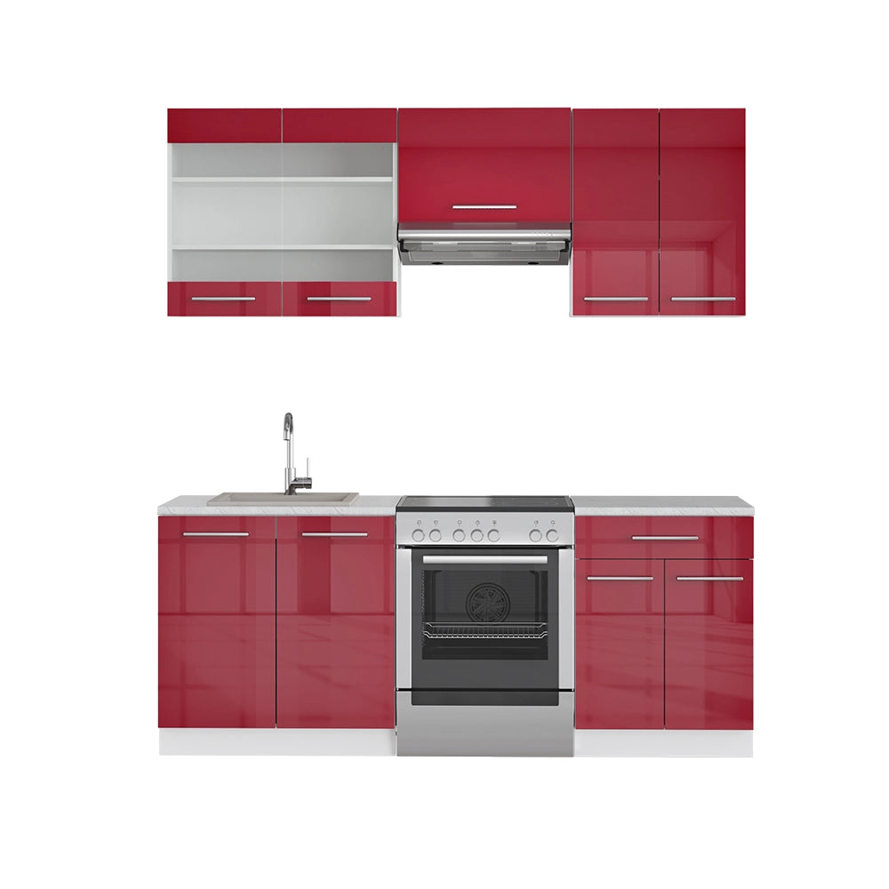 Cucina componibile Fame-Line Bordeaux lucido/Bianco 200 cm, PL Marmo Vicco
