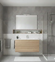 Mobile Bagno LOKI Già Montato 2 cassetti con piedini, lavabo e specchio Estepa 90x45 cm