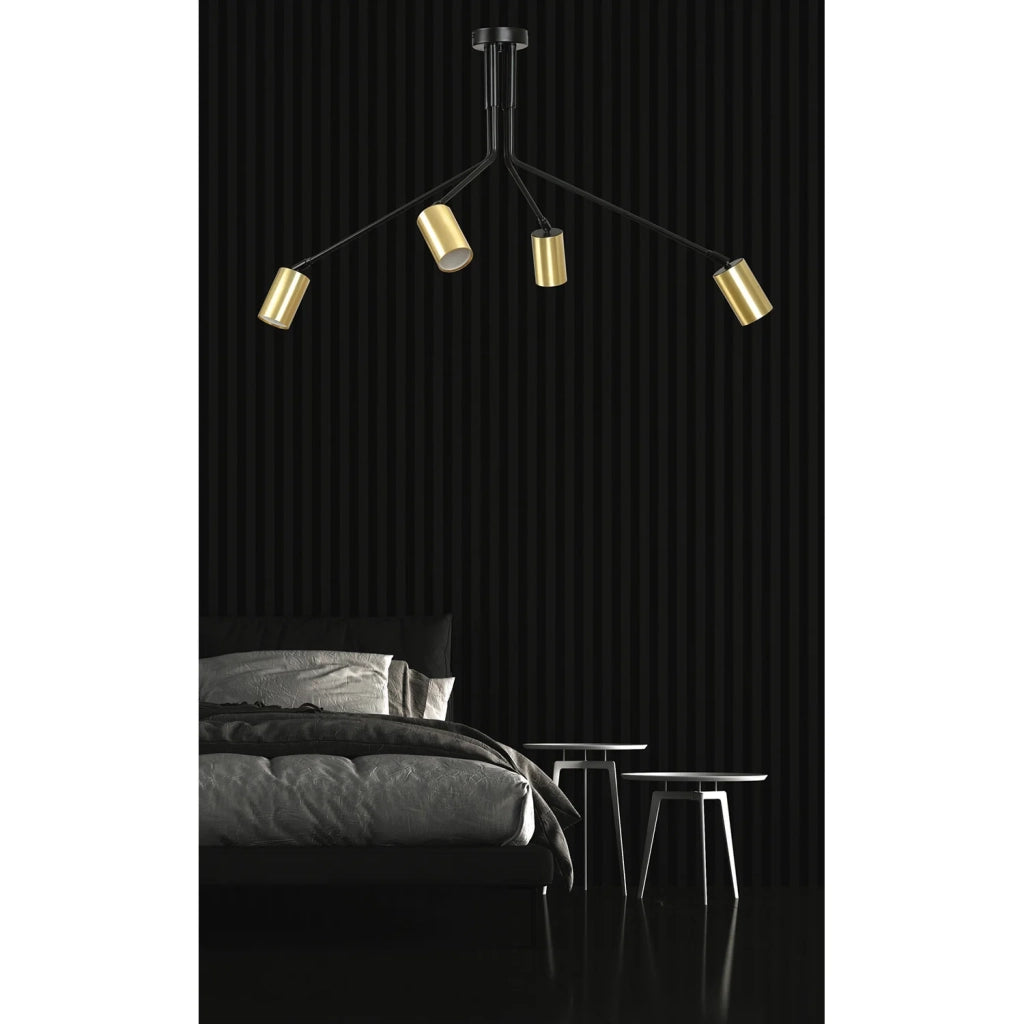 Plafoniera Minimal Tenjin Acciaio Nero 4 Luci Gu10 Ip20