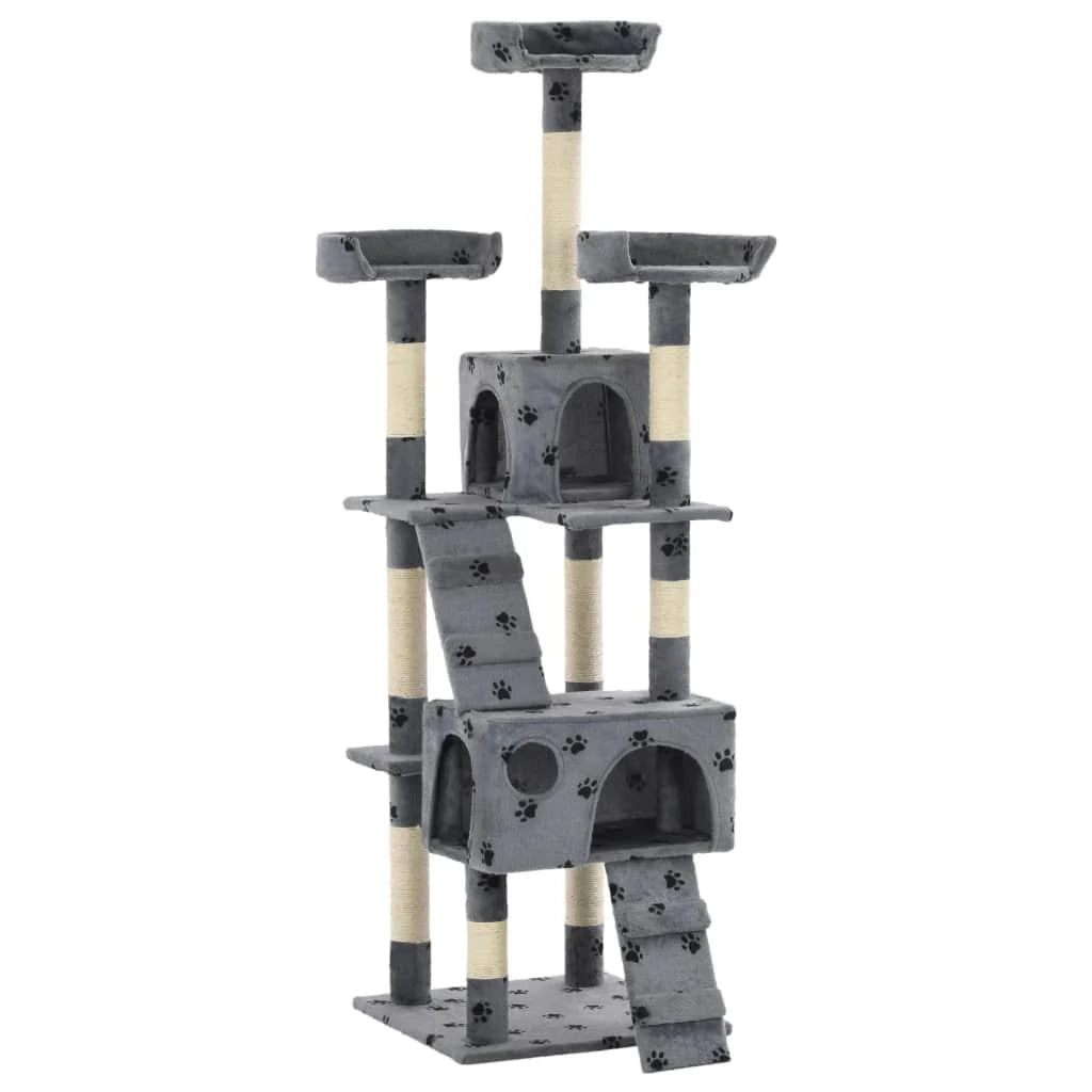 Tiragraffi albero per gatti cuccia per gatti giocattolo peluche sisal 170 cm impronte di zampe grigio 3702079