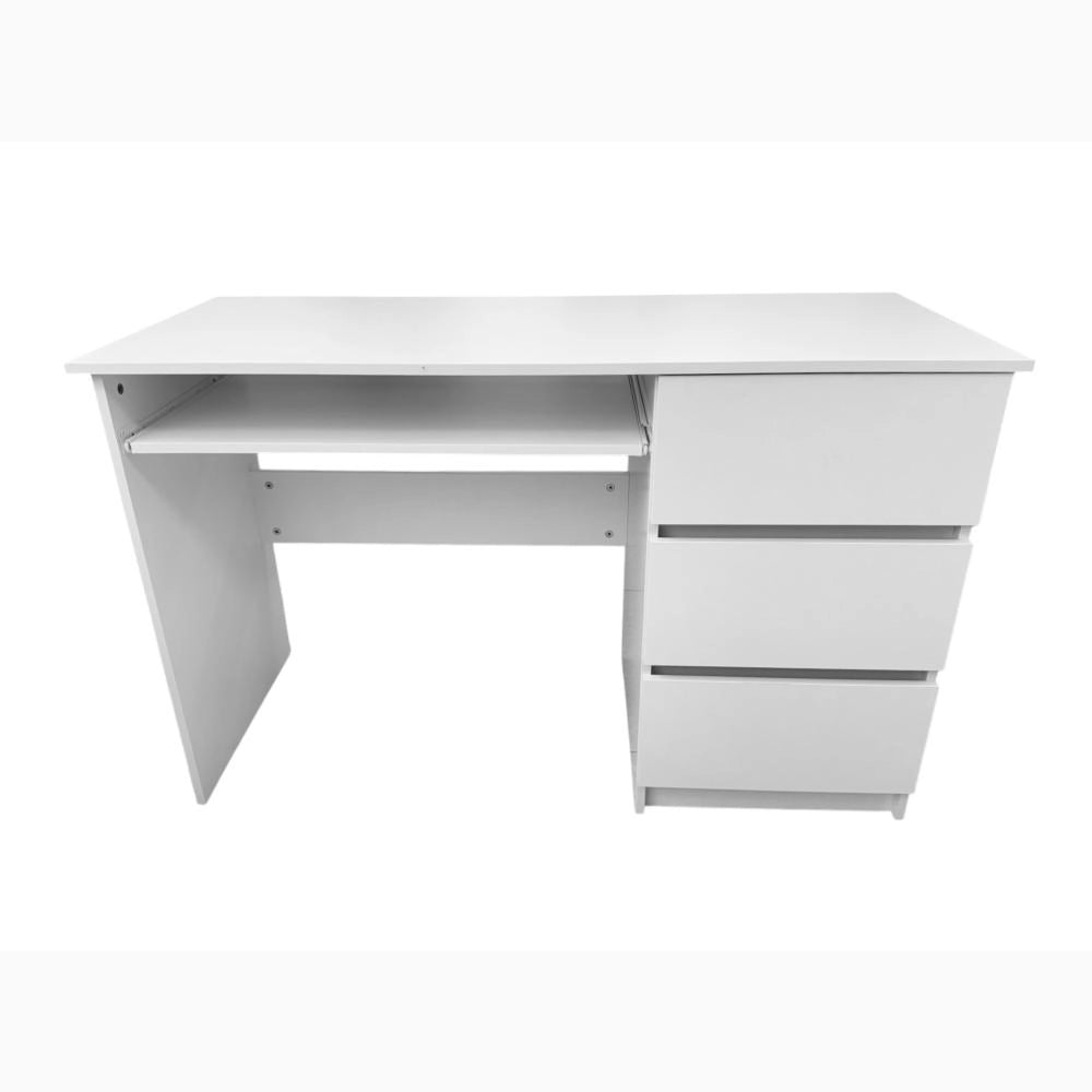 Scrivania in Legno Bianca 120x50x75H cm con 3 Cassetti + Ripiano estraibile