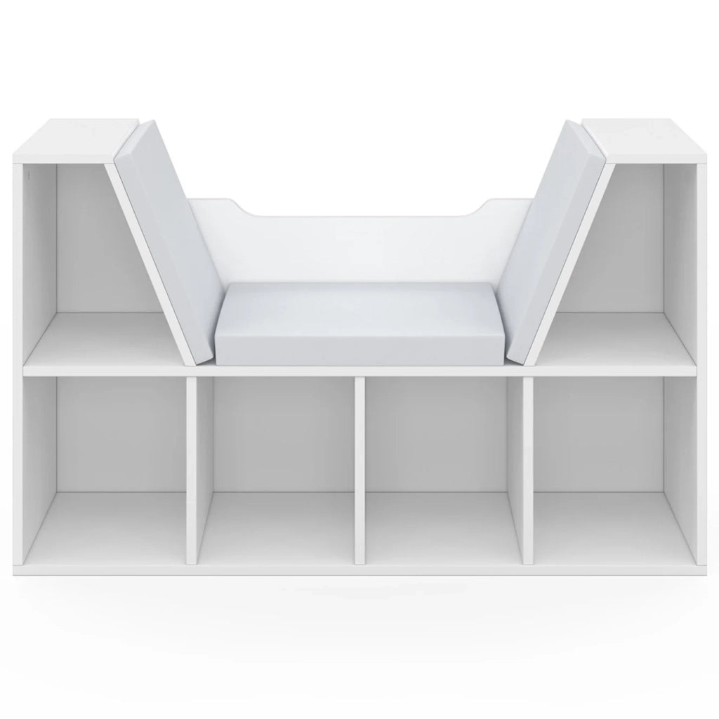 IDMarket - Libreria panca OSCAR 6 scomparti con cuscini grigi 102 cm bianco