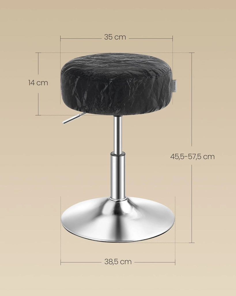 VASAGLE Sgabello da Trucco, Sedia per Toeletta, Regolabile in Altezza, Girevole a 360°, in PU, Seduta Spessa, per Camera da Letto Cucina Sala da Pranzo, Moderno, Nero Inchiostro LJB120B01