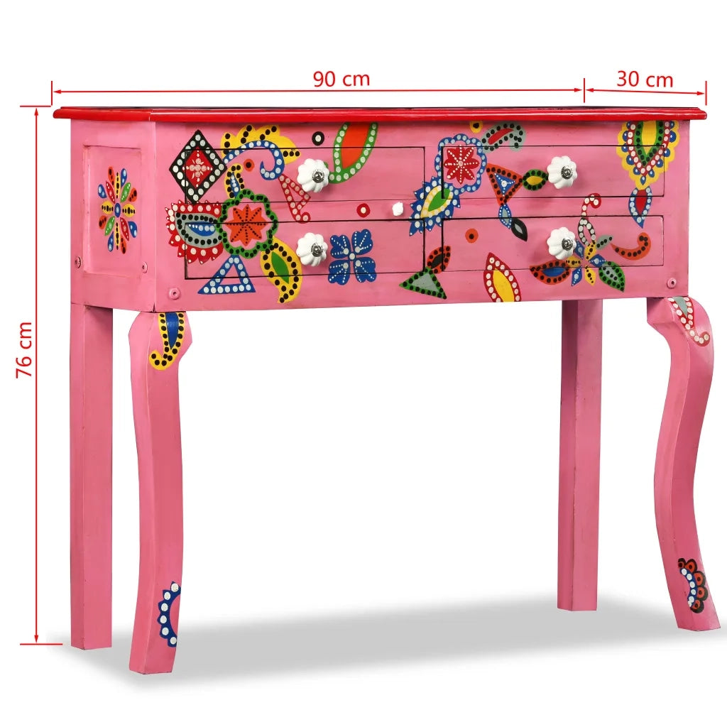 vidaXL Consolle in Legno Massello di Mango Rosa Dipinta a Mano