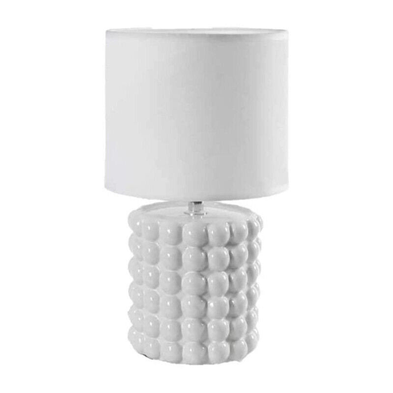 LAMPADA LUMETTO DA TAVOLO CON BASE IN CERAMICA EFFETTO BUBBLE 18X33 CM BIANCA