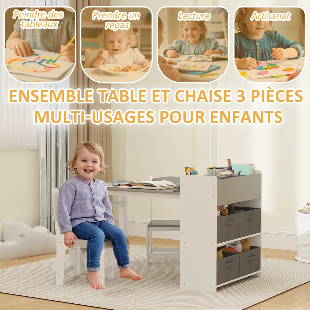 Tavolo con sedie bambini ¨C zephmum ¨C legno, grigio, con cassetti e scaffali