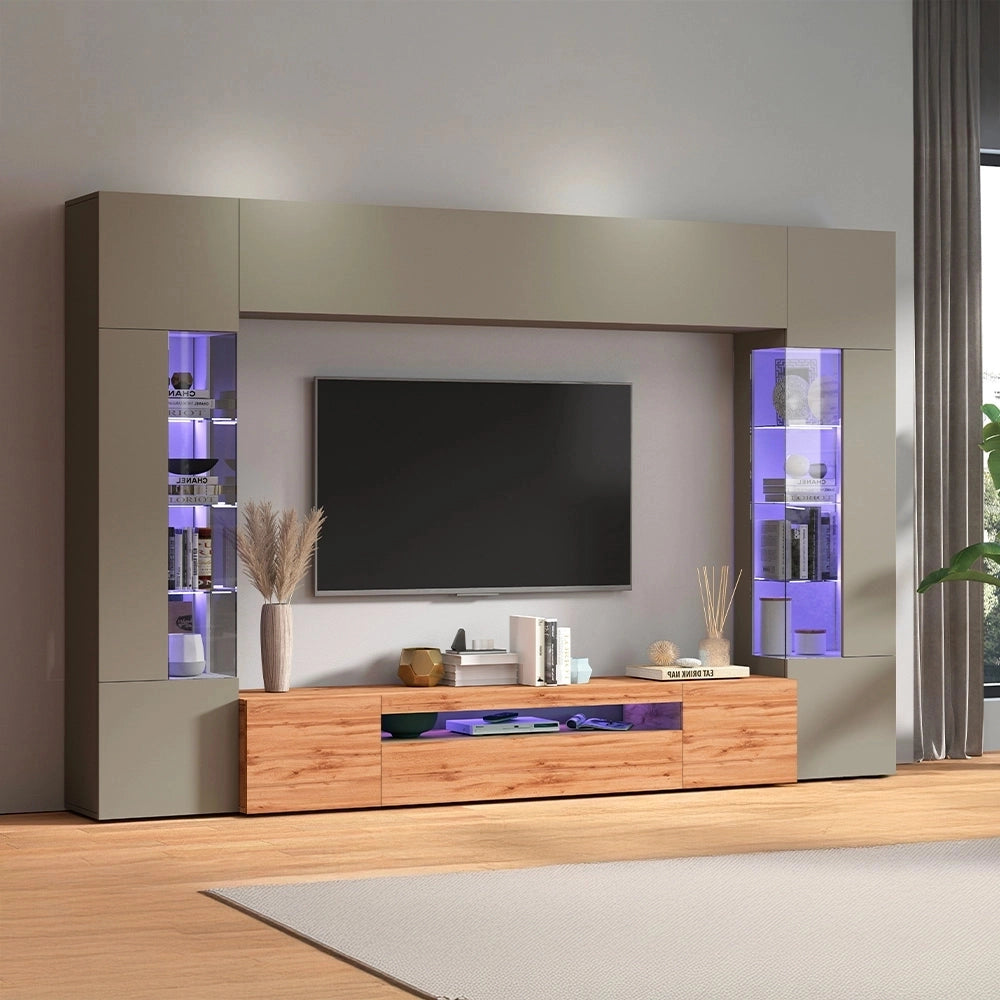 Parete Attrezzata Moderna Egypt - Tortora/Rovere Wotan, Made in Italy