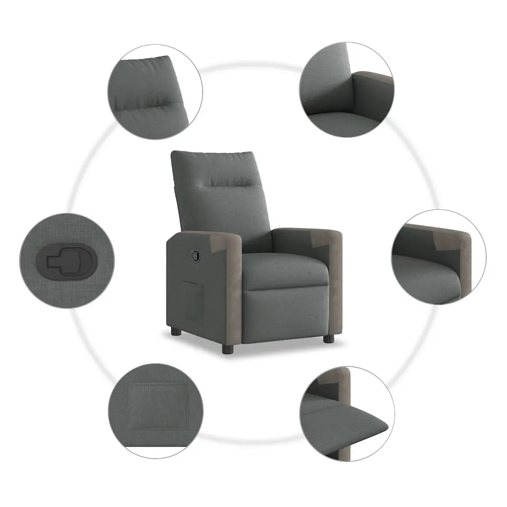 Poltrona | Sedia Relax Reclinabile in Tessuto Grigio Scuro