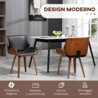 Set di 2 Sedie da Pranzo Stile Vintage Imbottite in Legno e Finta Pelle PU, Nero e Legno