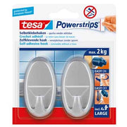 GANCIO OVALE 'POWERSTRIPS' ARGENTO Mod. L, 2 ganci + 4 strisce - Portata 2 Kg - TESA