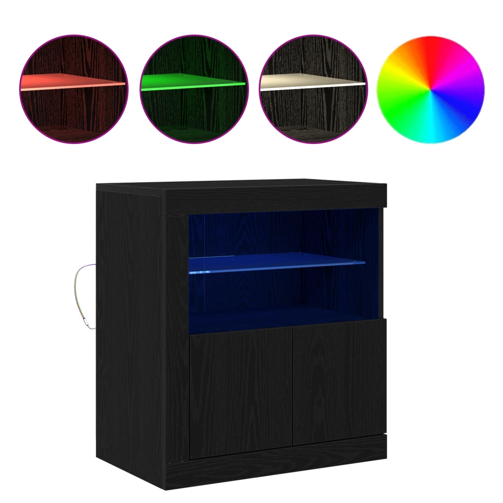 Sideboard  con luci LED Nero Rovere 60,5x37x67 cm