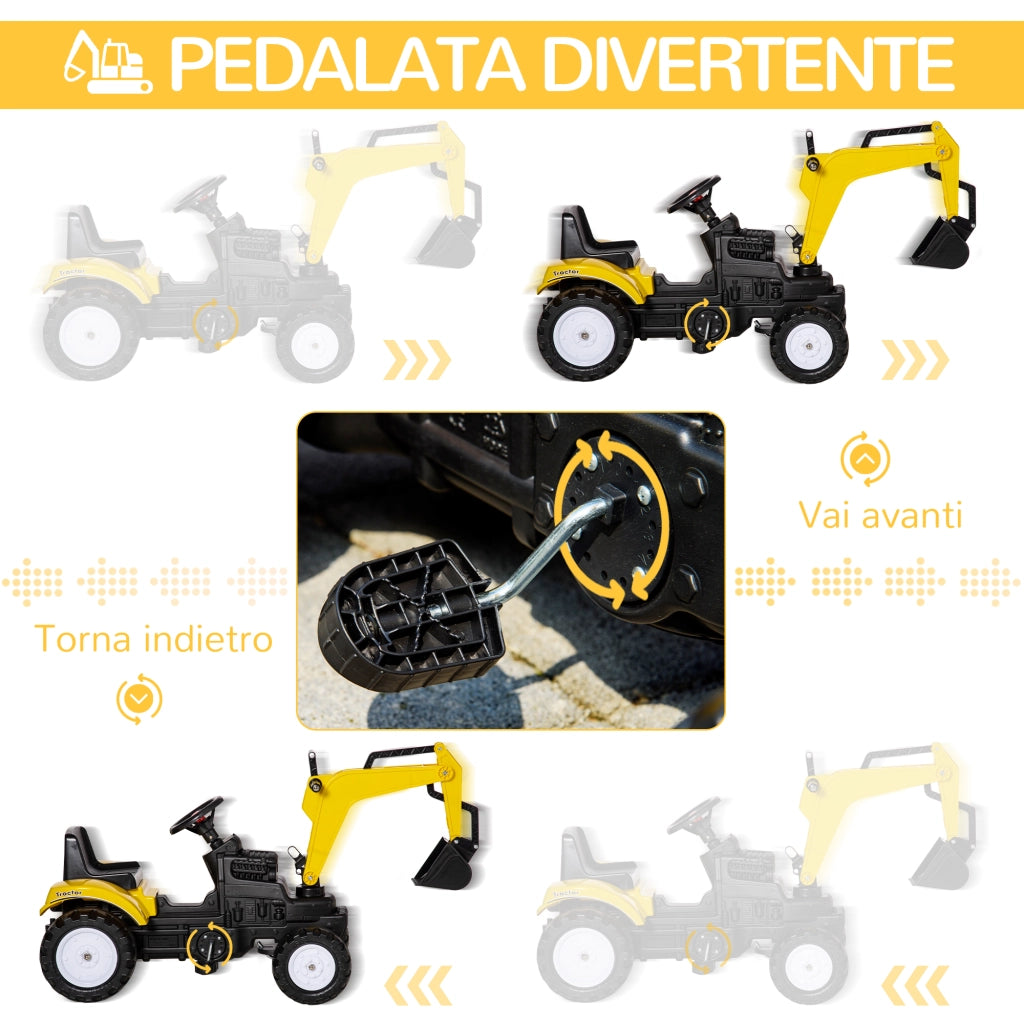 EasyComfort Ruspa Giocattolo a Pedali per Bambini 3-6 Anni con 6 Ruote, in Acciaio e Plastica, 107x42x71 cm, Giallo