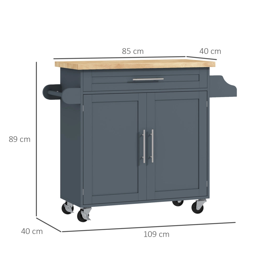 Carrello da Cucina con Cassetto e Armadietto ¨C zephmum ¨C Grigio e Legno 109x40x89 cm