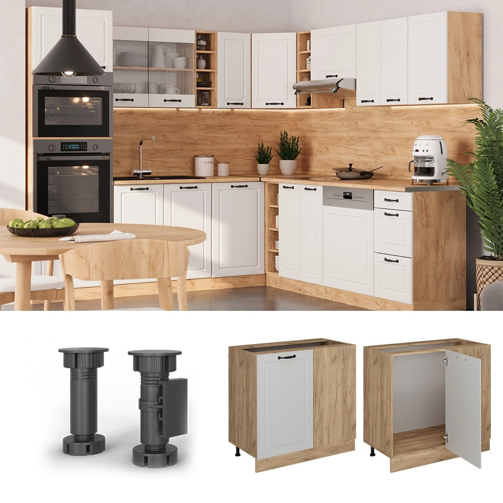 Mobile ad angolo cucina R-Line Bianco rustico/Rovere dorato 86 cm senza piano di lavoro Vicco