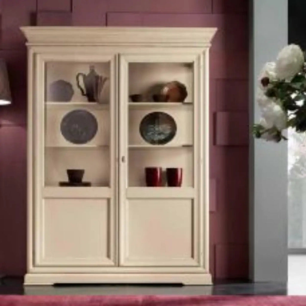 Vetrina in legno 2 ante battenti Shabby chic avorio
