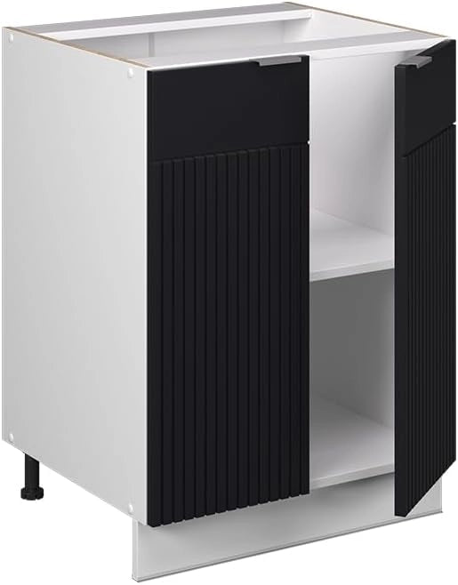 Mobiletto base cucina Fame-Line, Nero a righe, 60 cm, PL Rovere, per la combinazione con altri moduli della serie Fame-Line