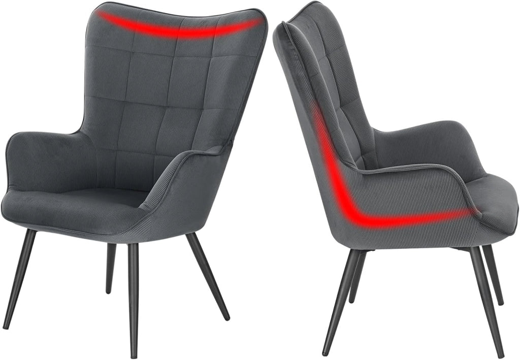 Poltrona Imbottita con Pouf Poggiapiedi Sedia Poltroncina Relax con Braccioli e Schienale Alto per Camera da Letto Salotto in Velluto, Grigio Scuro SKS28dgr