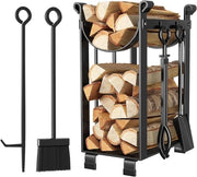 Kit di Pulizia Forno con 4 Strumenti 78x29x36cm - Interno e Esterno - Set di Pulizia Camino con Spada, Scopa, Lancia, Forchetta - Maniglione in Acciaio di Siderurgica - Pulitore Forno Nero