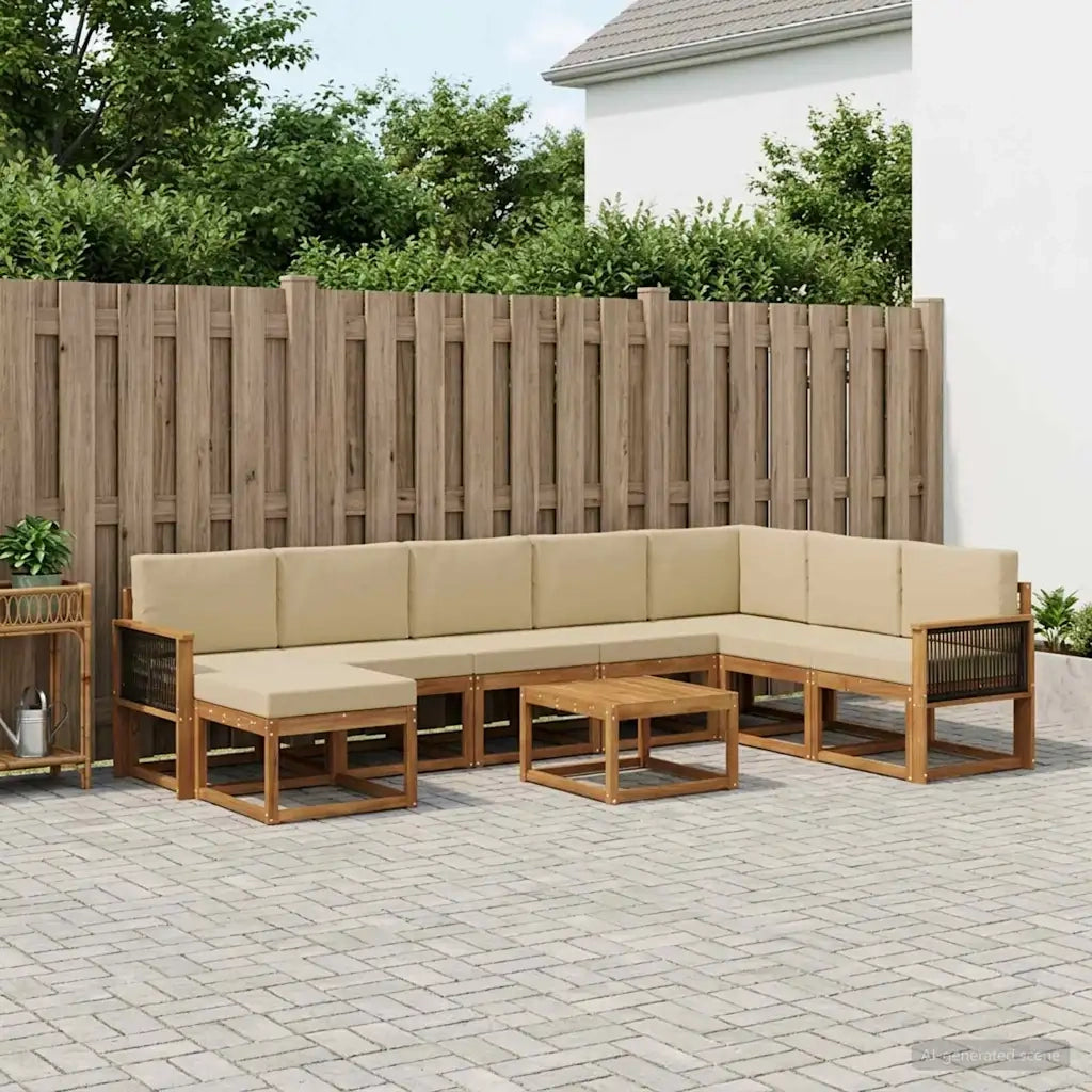 Set di divani da esterno con cuscino 9 pcs Naturale e Beige