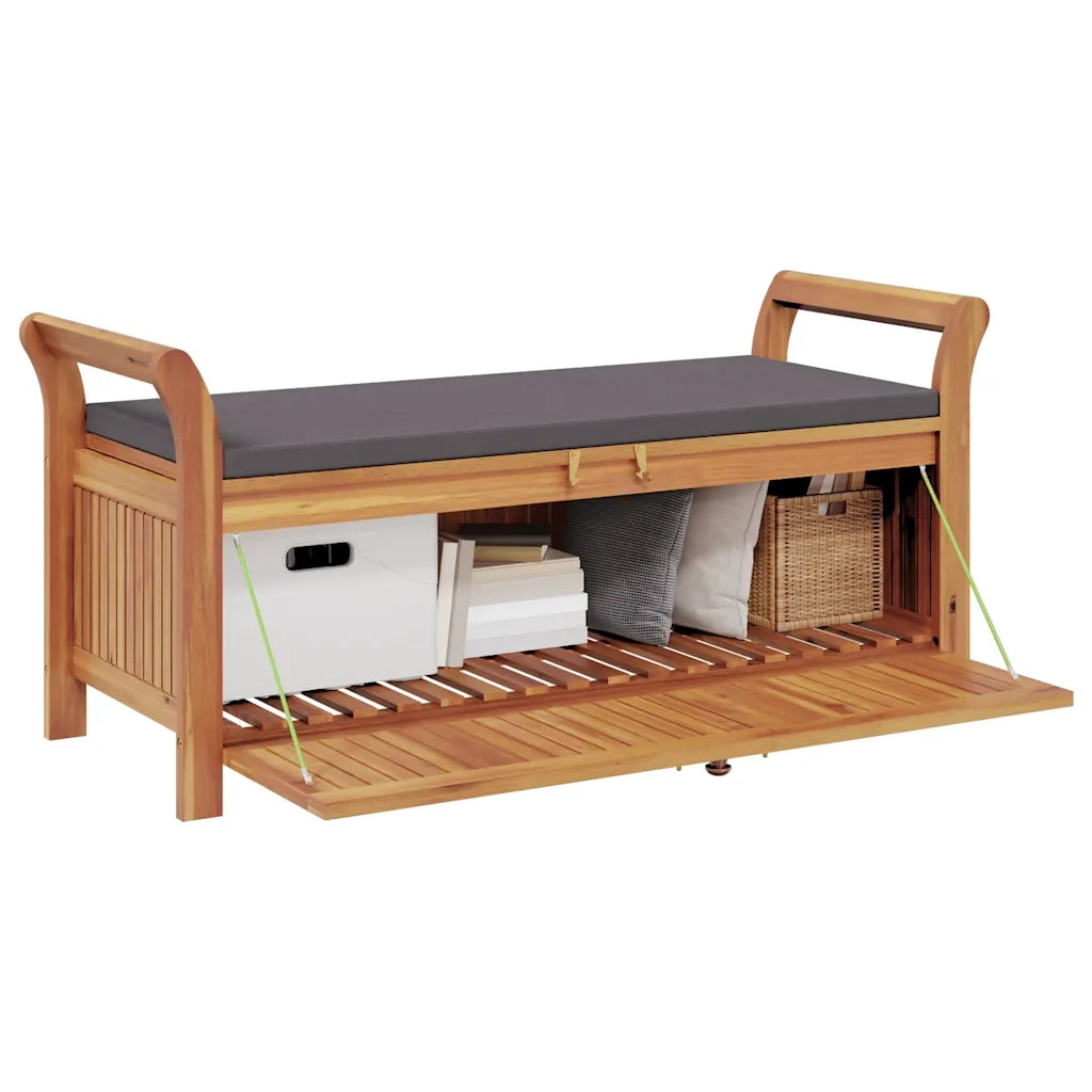 Panca Portaoggetti Giardino Cuscino 126cm Legno Massello Acacia cod mxl 43505