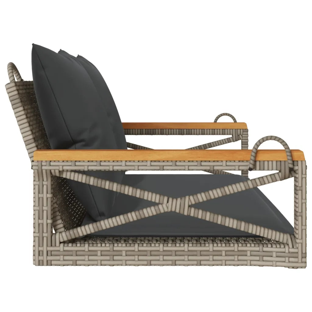 Panca da Giardino | Panchina Dondolo con Cuscini Grigia 109x62x40 cm in Polyrattan