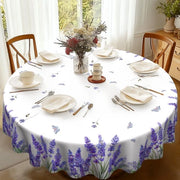 Tavolo Rond 150 cm, Tavolo Coperto Resistente, Blu Lavanda, Tavolo Coperto con Fiori, Copertura per Tavolo in Poliestere, Esterno, Impermeabile, per Cucina, Giardino, Tavolo da Pranzo, Tavolo da Festa