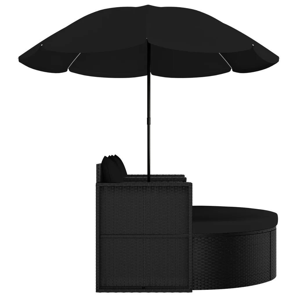 Lettino da Giardino con Ombrellone in Polyrattan Nero 47398