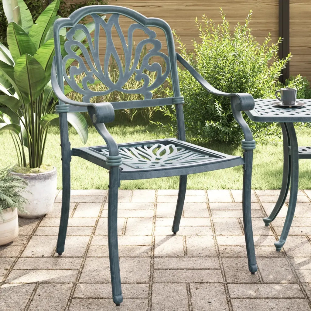 Sedie da Giardino 2 pz | Sedie da Esterno Verdi in Alluminio Pressofuso